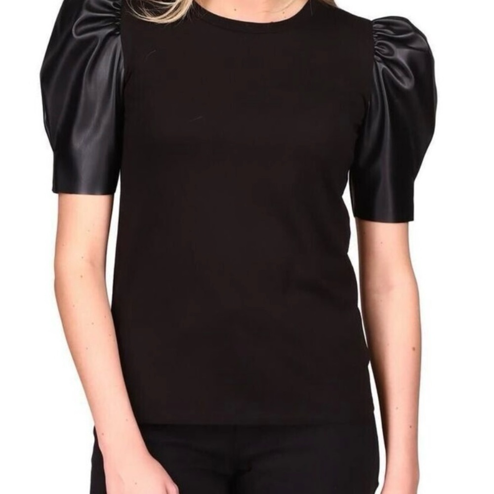 Michael Kors T-Shirt with Faux Leather Puff Sleeves - So Cute! 1X